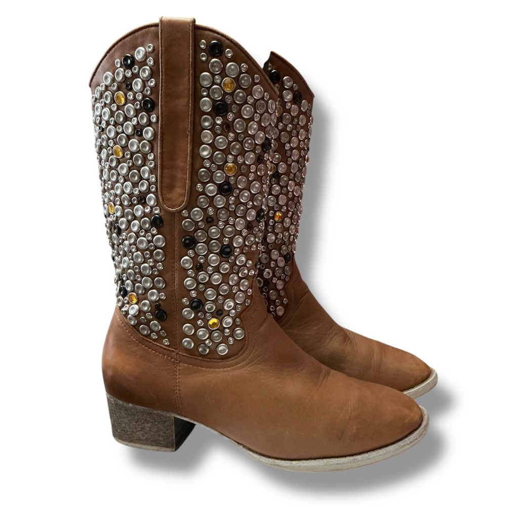 Modern Vice Brown Studded Heeled Boots - Picture 11 of 12